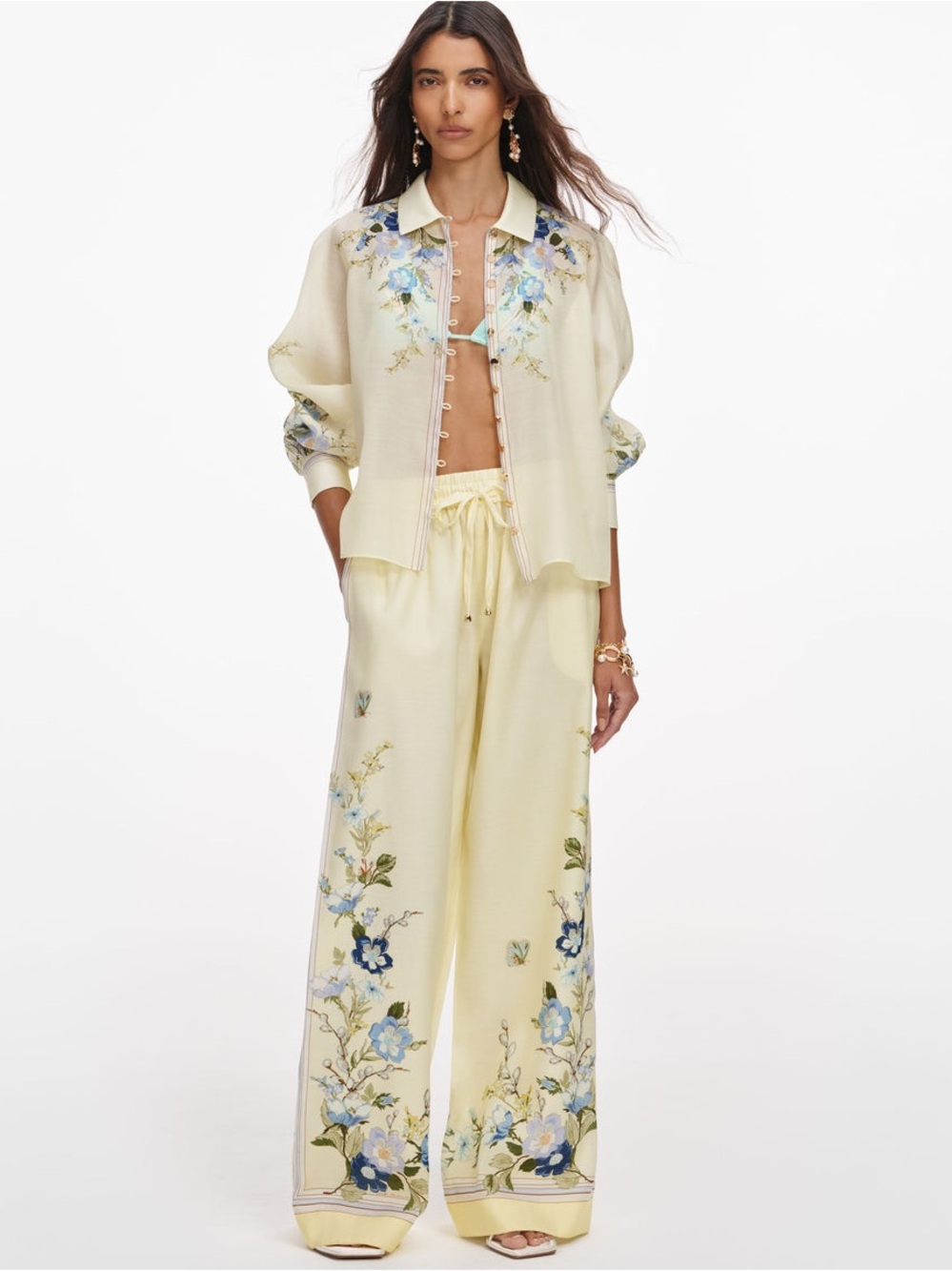 NWOT Self-Portrait YELLOW FLORAL ORGANZA TROUSERS